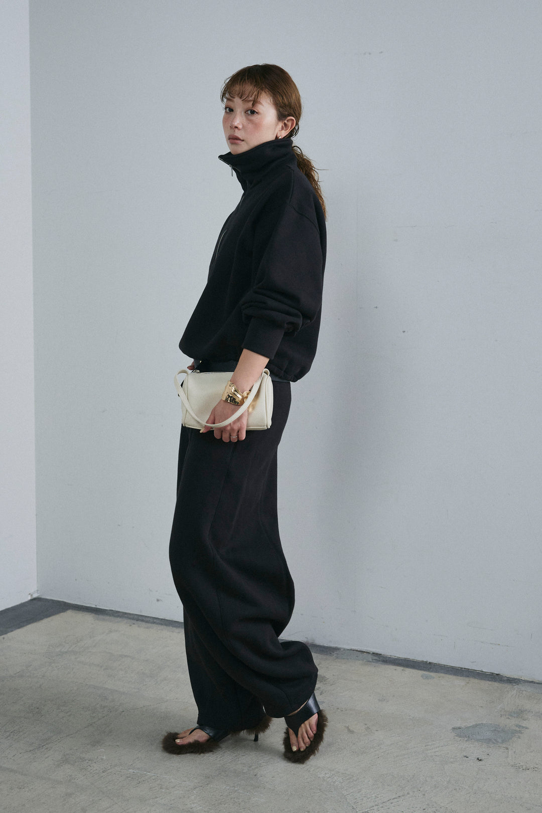 [予約/SET]ハーフジップ裏起毛トップス+裏起毛カーブパンツ(2set)