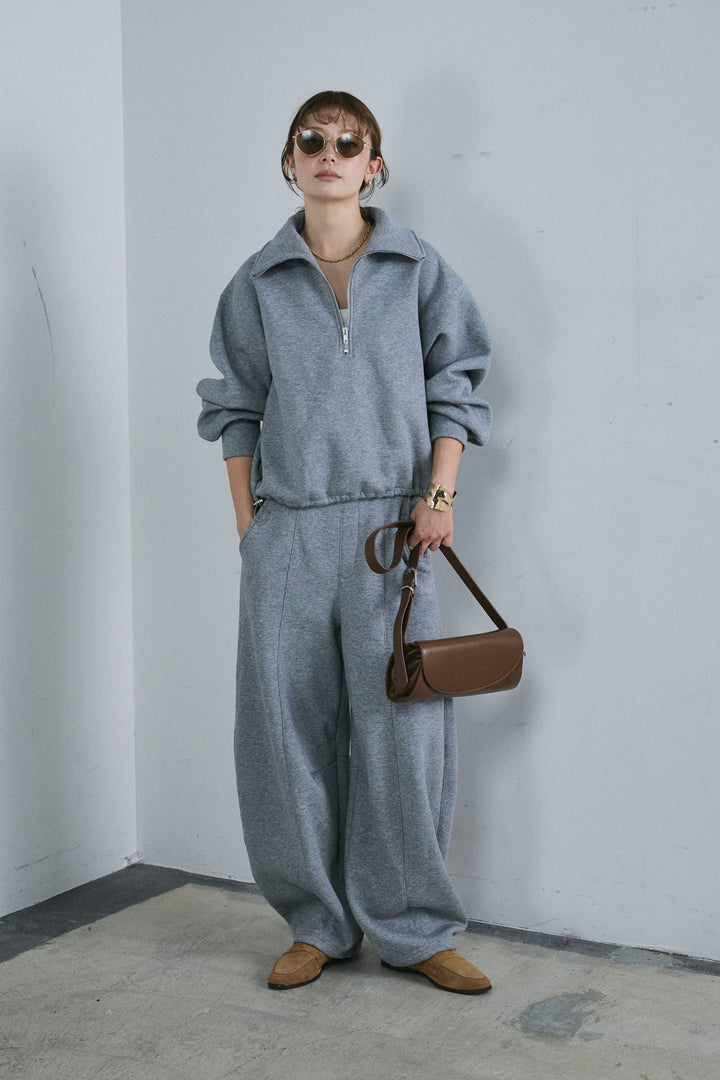 [予約/SET]ハーフジップ裏起毛トップス+裏起毛カーブパンツ(2set)