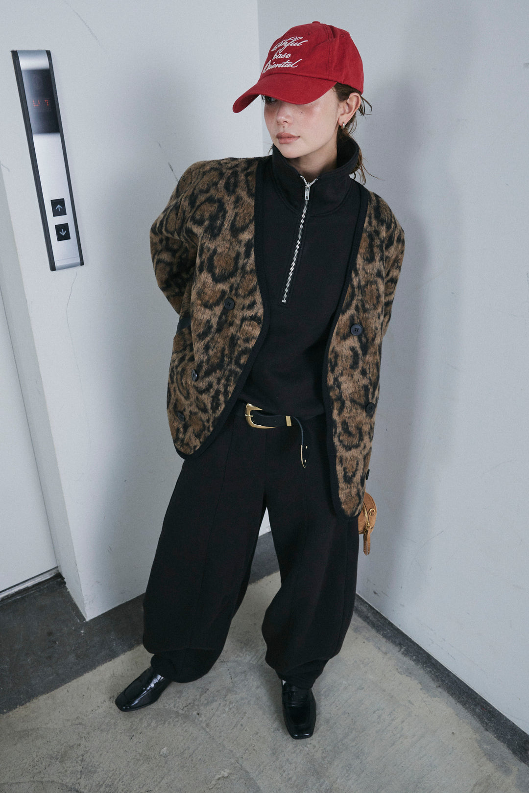 [予約/SET]ノーカラーレオパードジャコット+裏起毛カーブパンツ(2set)