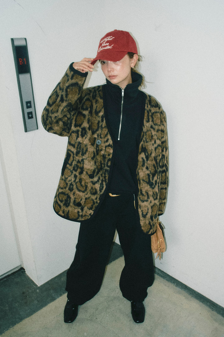 [予約/SET]ノーカラーレオパードジャコット+裏起毛カーブパンツ(2set)