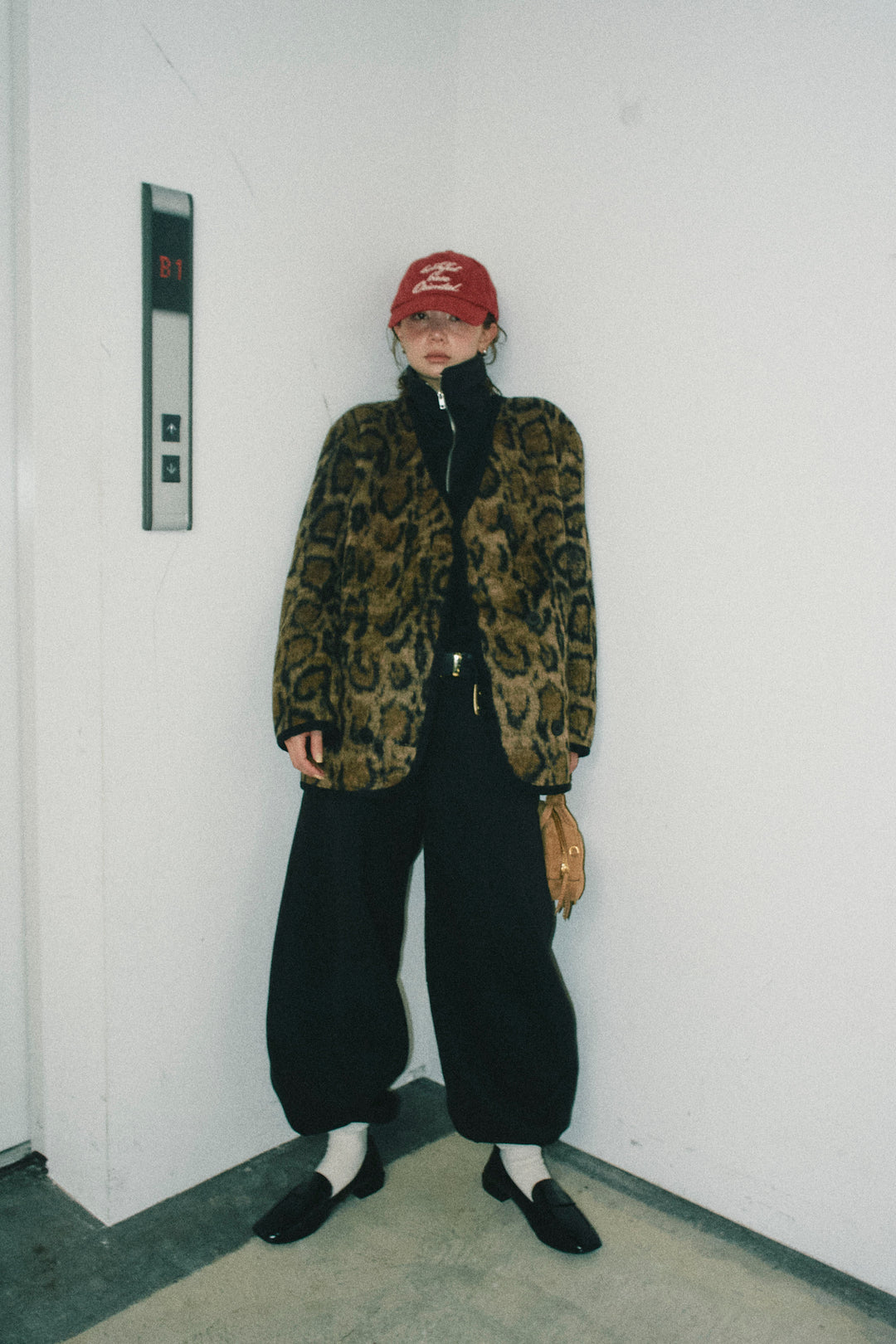 [予約/SET]ノーカラーレオパードジャコット+ハーフジップ裏起毛トップス+裏起毛カーブパンツ(3set)