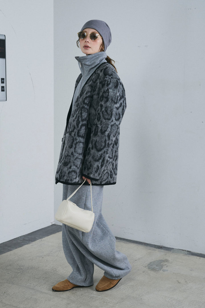 [予約/SET]ノーカラーレオパードジャコット+裏起毛カーブパンツ(2set)