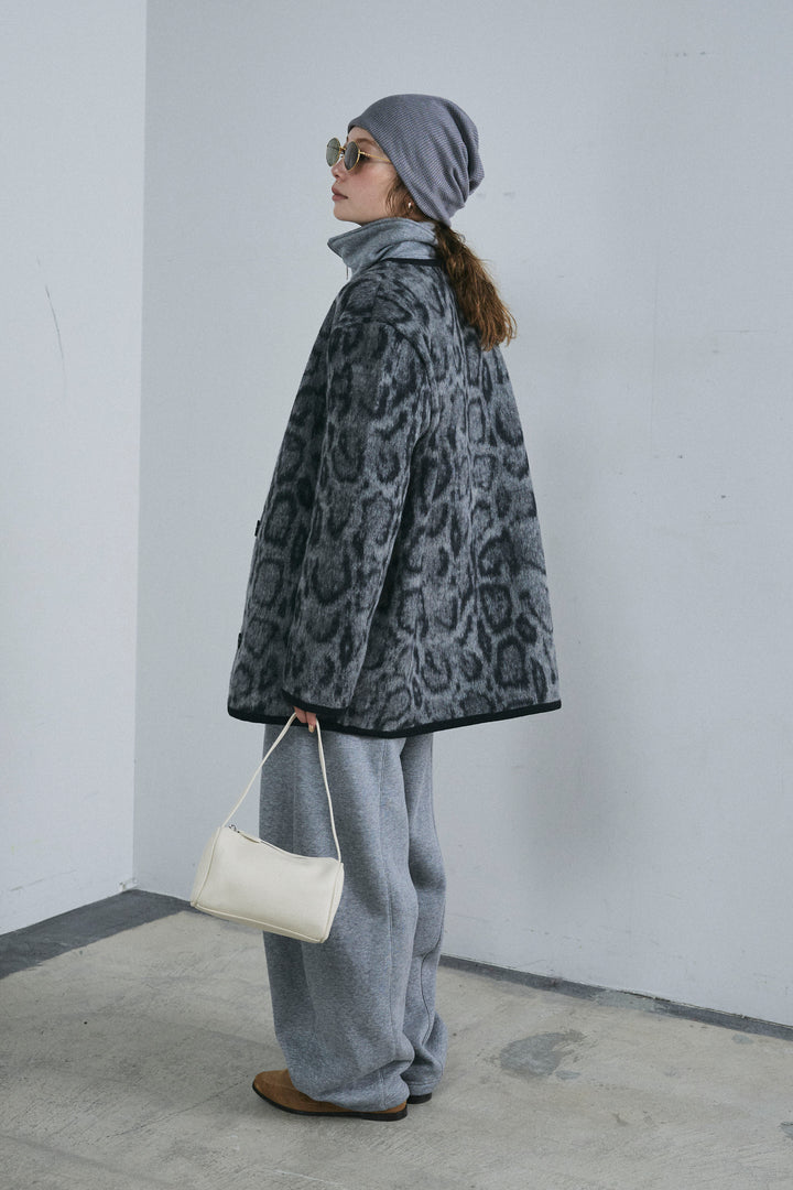 [予約/SET]ノーカラーレオパードジャコット+裏起毛カーブパンツ(2set)