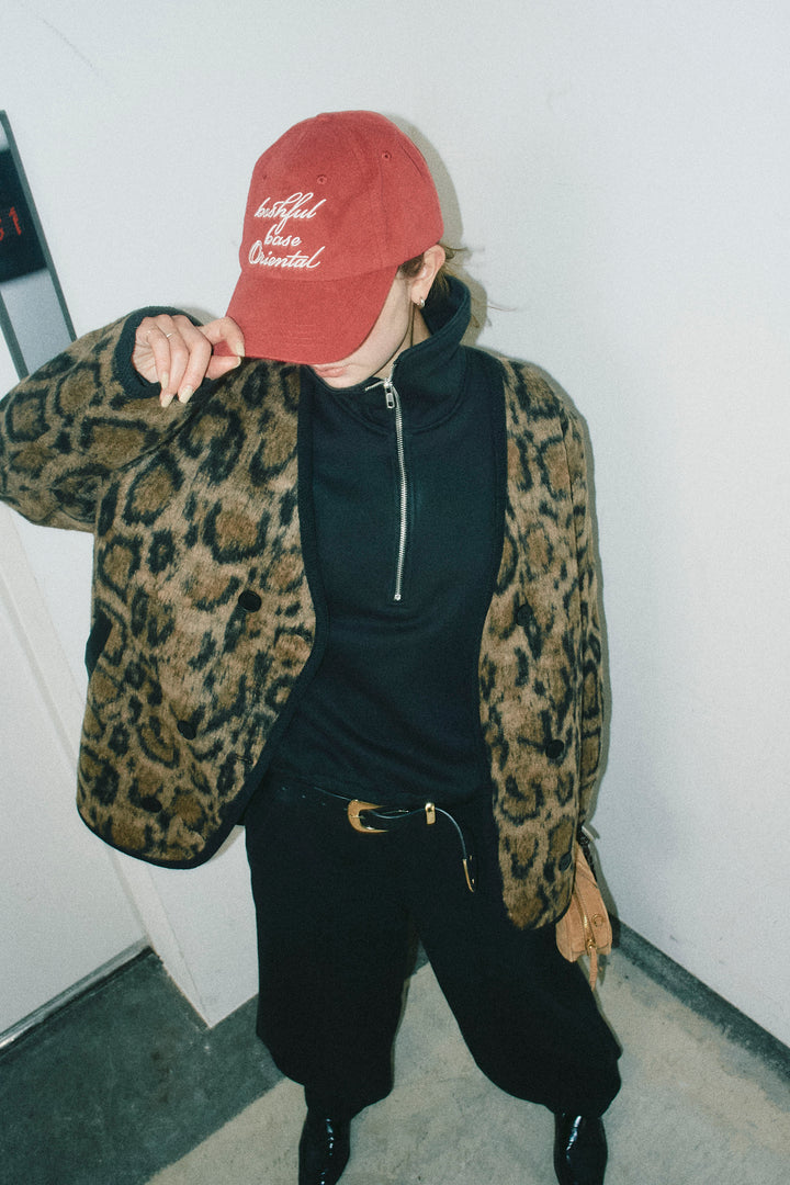 [予約/SET]ノーカラーレオパードジャコット+ハーフジップ裏起毛トップス+裏起毛カーブパンツ(3set)