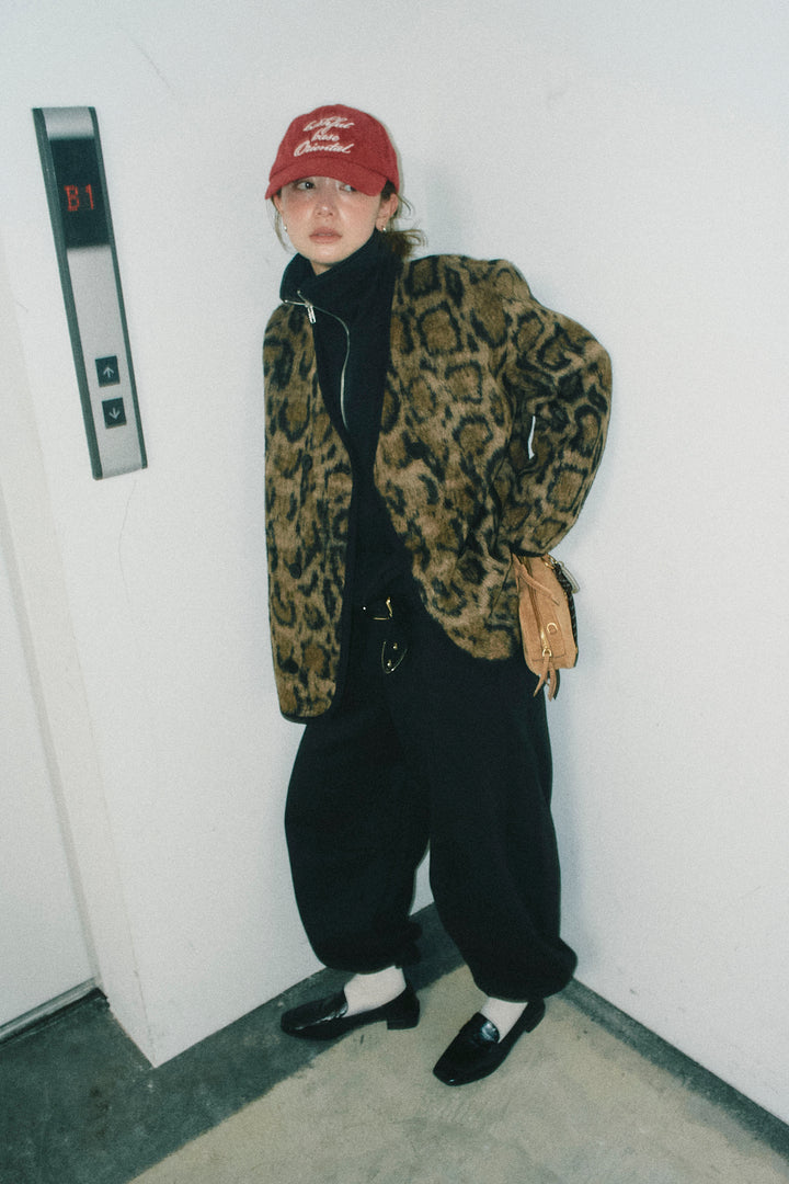 [予約/SET]ノーカラーレオパードジャコット+裏起毛カーブパンツ(2set)