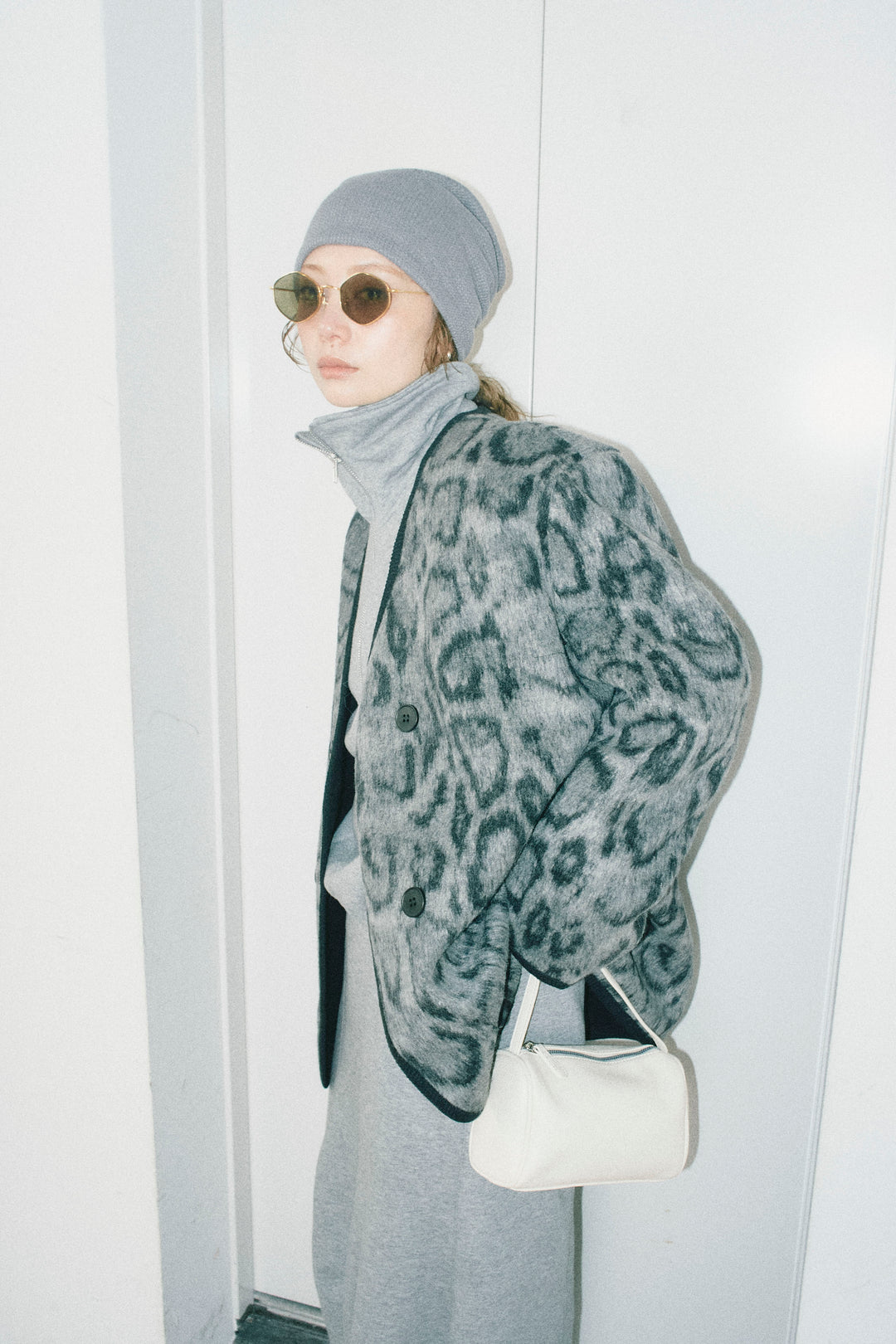 [予約/SET]ノーカラーレオパードジャコット+ハーフジップ裏起毛トップス+裏起毛カーブパンツ(3set)