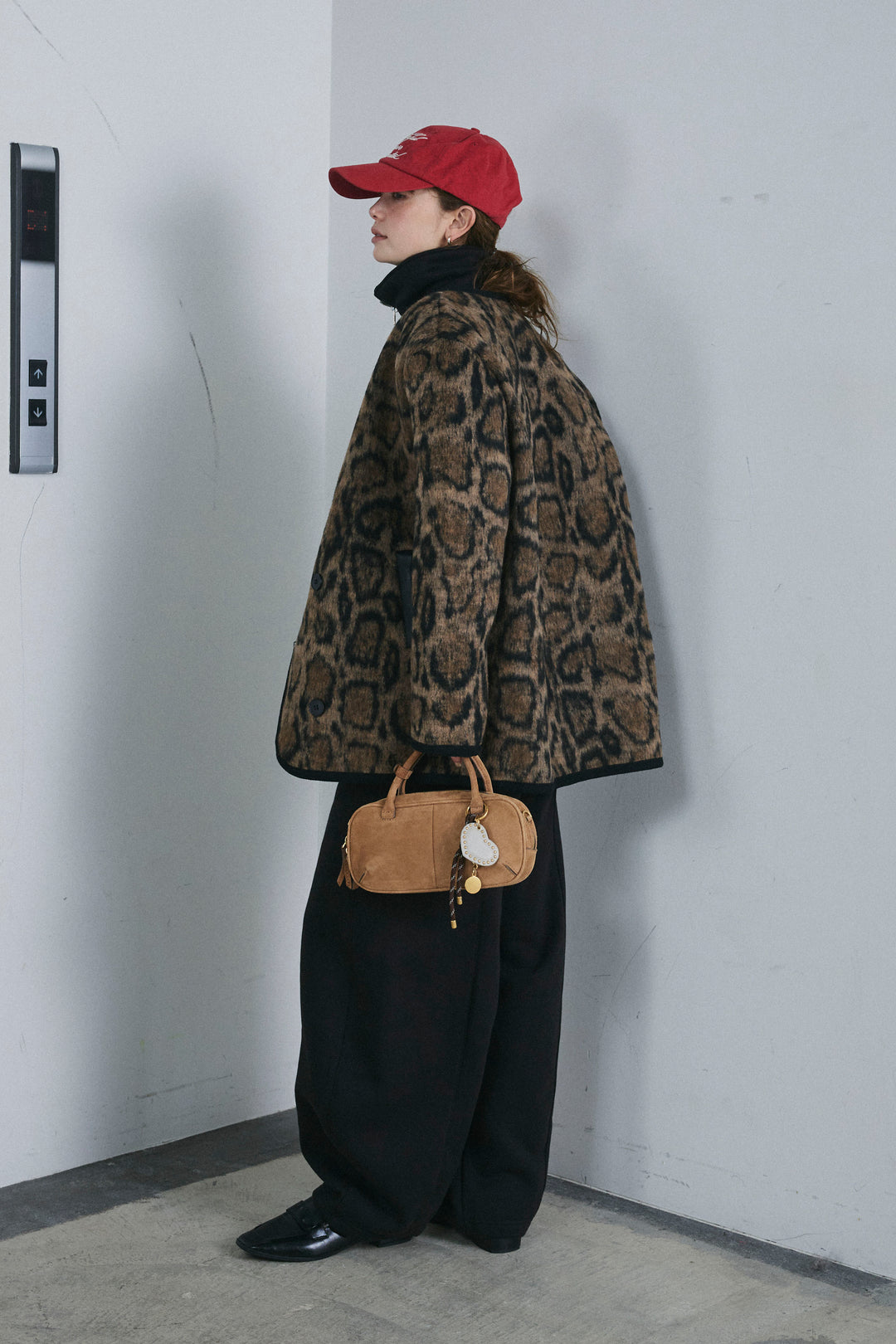 [予約/SET]ノーカラーレオパードジャコット+ハーフジップ裏起毛トップス+裏起毛カーブパンツ(3set)