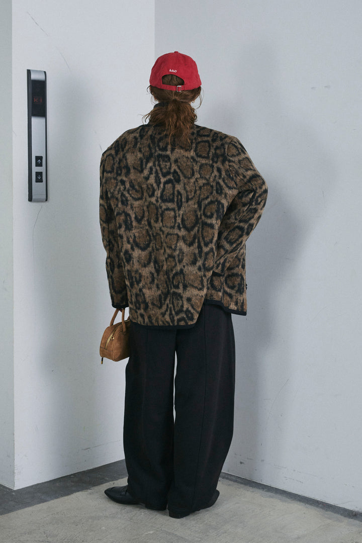 [予約/SET]ノーカラーレオパードジャコット+ハーフジップ裏起毛トップス+裏起毛カーブパンツ(3set)