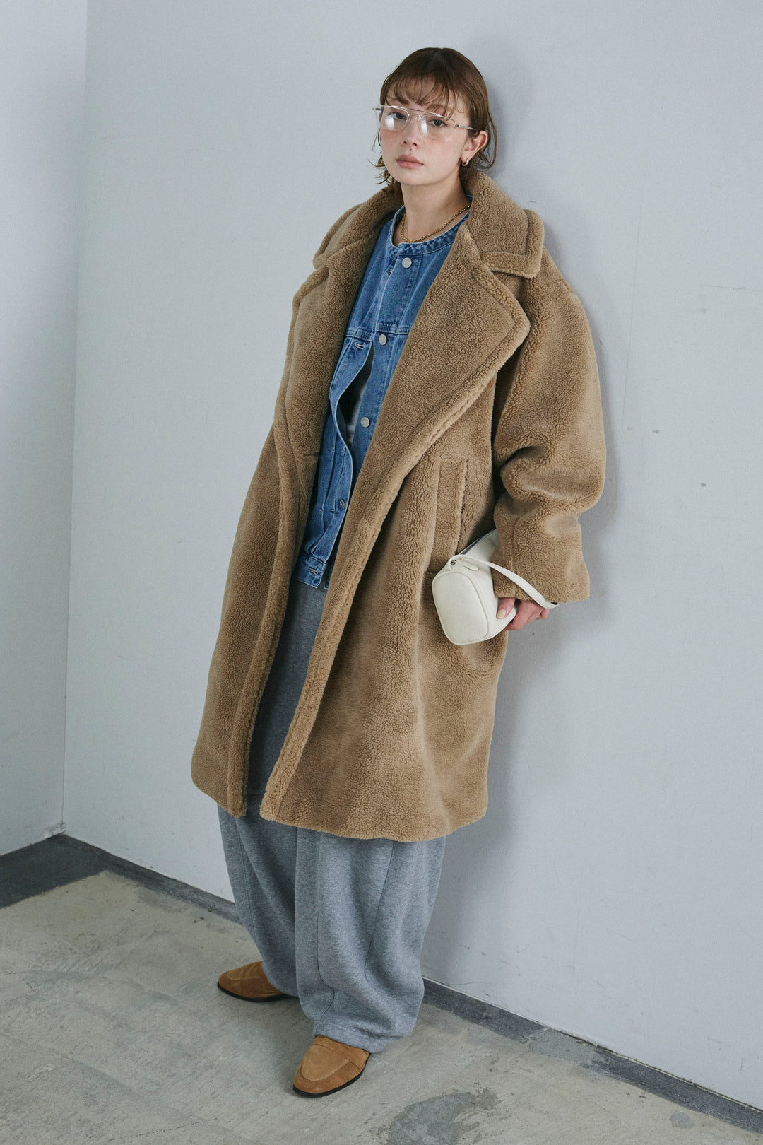 [予約/SET]テディロングコート+裏起毛カーブパンツ(2set)