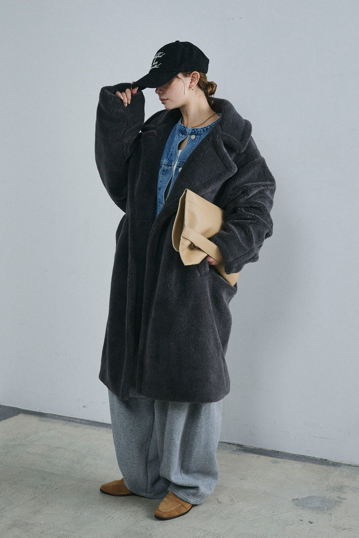 [予約/SET]テディロングコート+裏起毛カーブパンツ(2set)