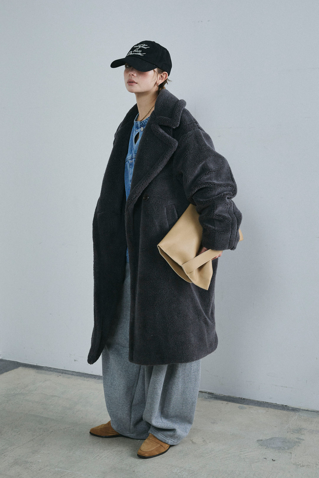 [予約/SET]テディロングコート+裏起毛カーブパンツ(2set)