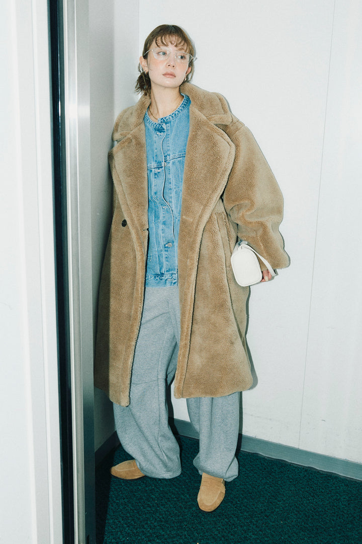 [予約/SET]テディロングコート+裏起毛カーブパンツ(2set)