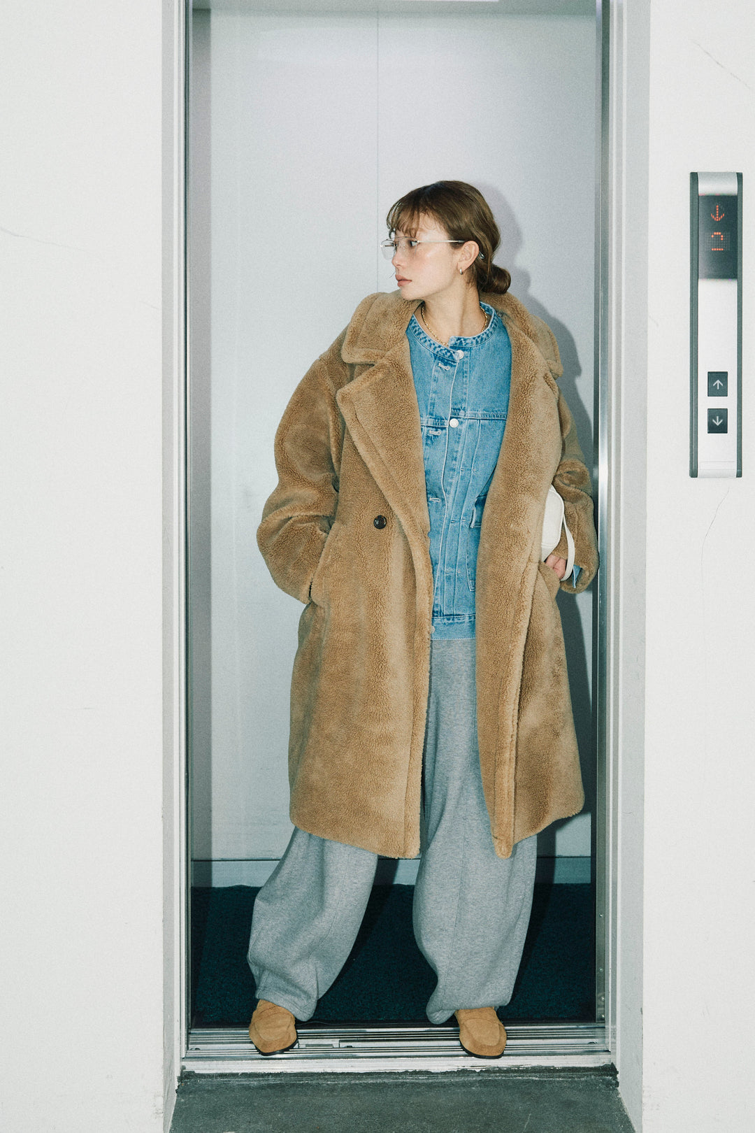 [予約/SET]テディロングコート+裏起毛カーブパンツ(2set)