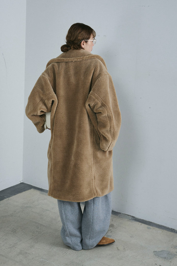 [予約/SET]テディロングコート+オーバーサイズノーカラーデニムJK+裏起毛カーブパンツ(3set)