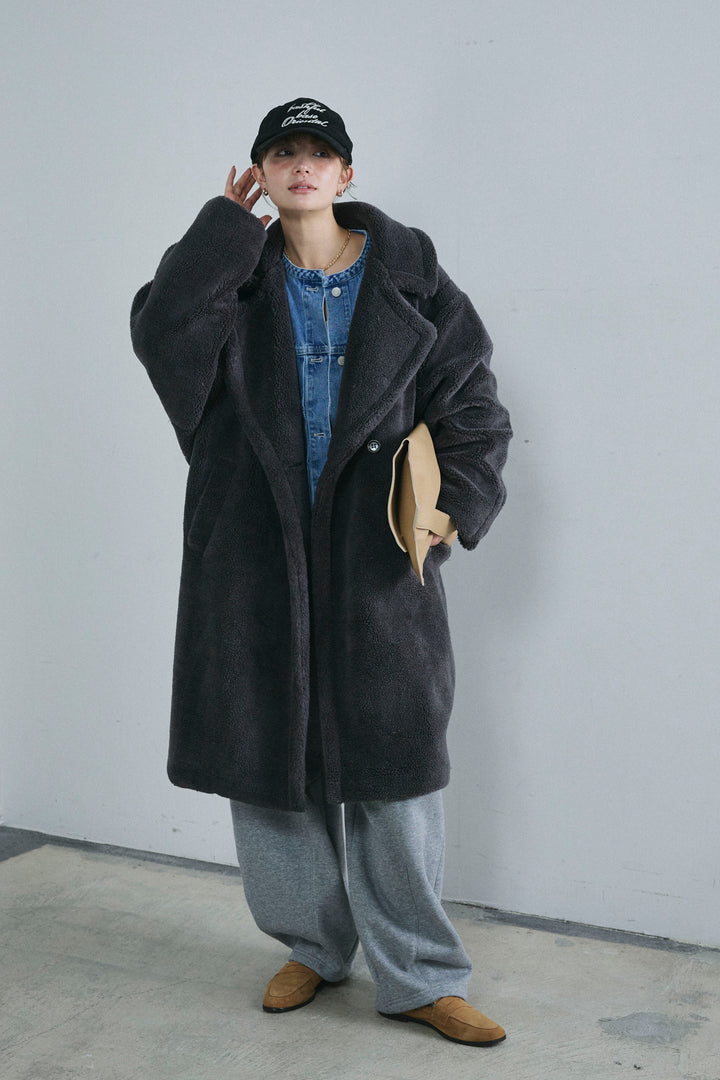 [予約/SET]テディロングコート+裏起毛カーブパンツ(2set)