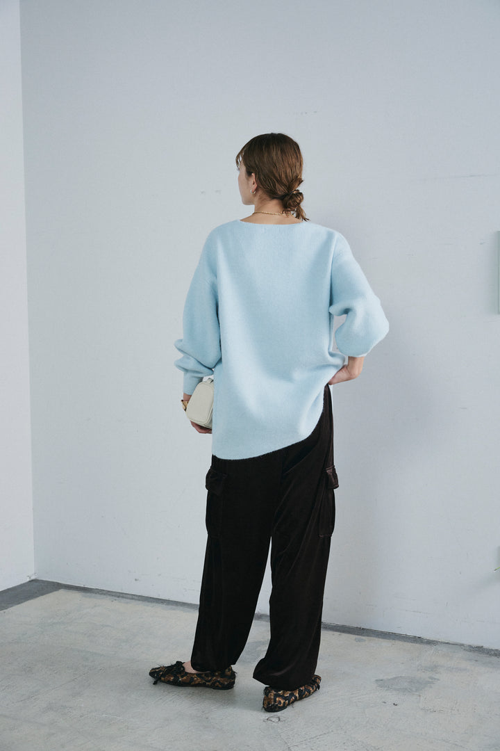 [予約/SET]深Vネックハイゲージニット+ベロアカーゴジョガーパンツ(2set)