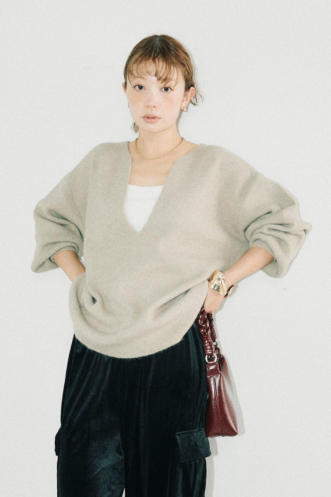 [予約]深Vネックハイゲージニット