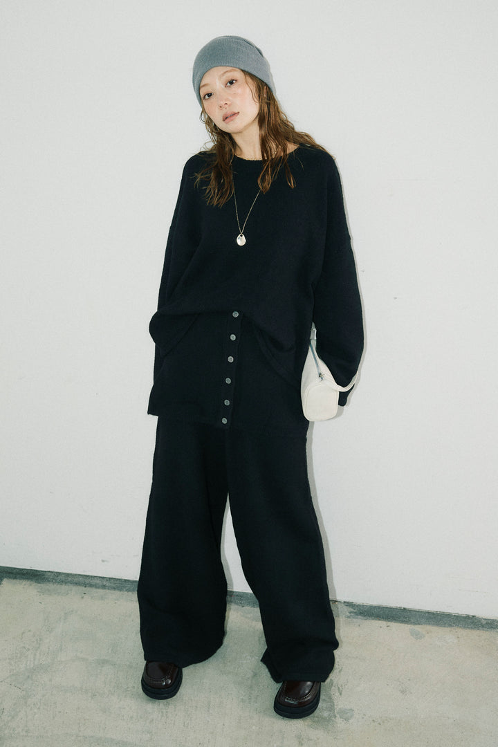 [予約/SET]バックレースアップニット+レイヤードニットパンツ(2set)