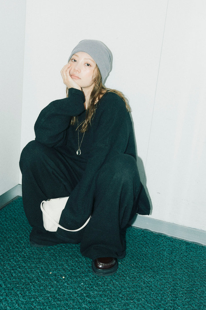 [予約/SET]バックレースアップニット+レイヤードニットパンツ(2set)