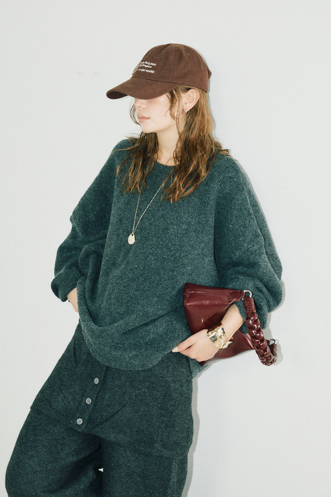 [予約/SET]バックレースアップニット+レイヤードニットパンツ(2set)