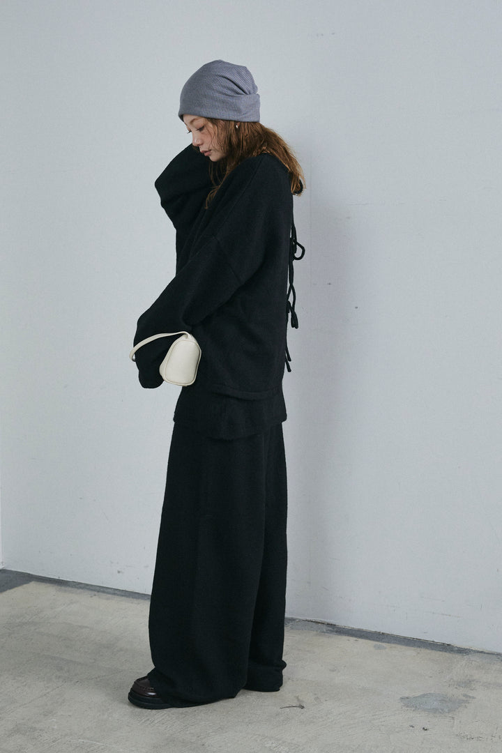 [予約/SET]バックレースアップニット+レイヤードニットパンツ(2set)