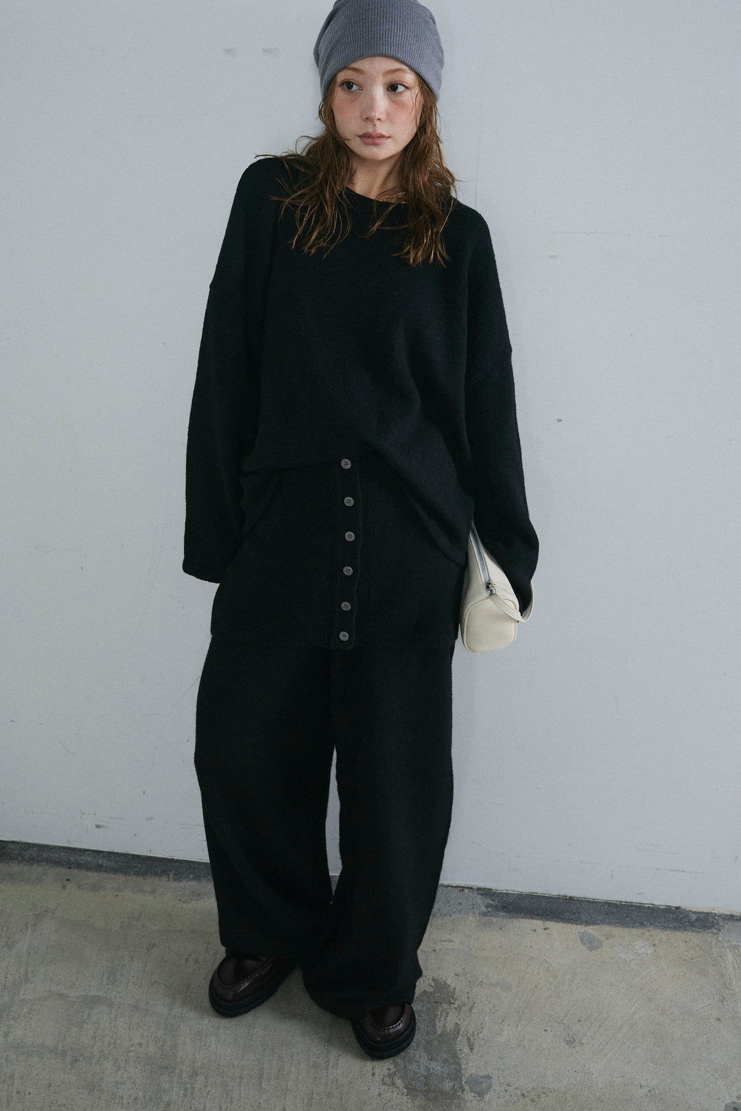 [予約/SET]バックレースアップニット+レイヤードニットパンツ(2set)