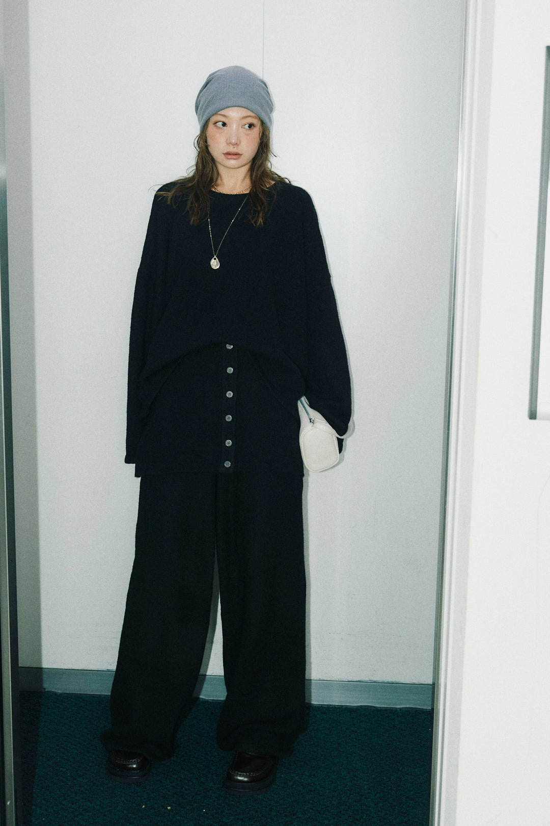 [予約/SET]バックレースアップニット+レイヤードニットパンツ(2set)