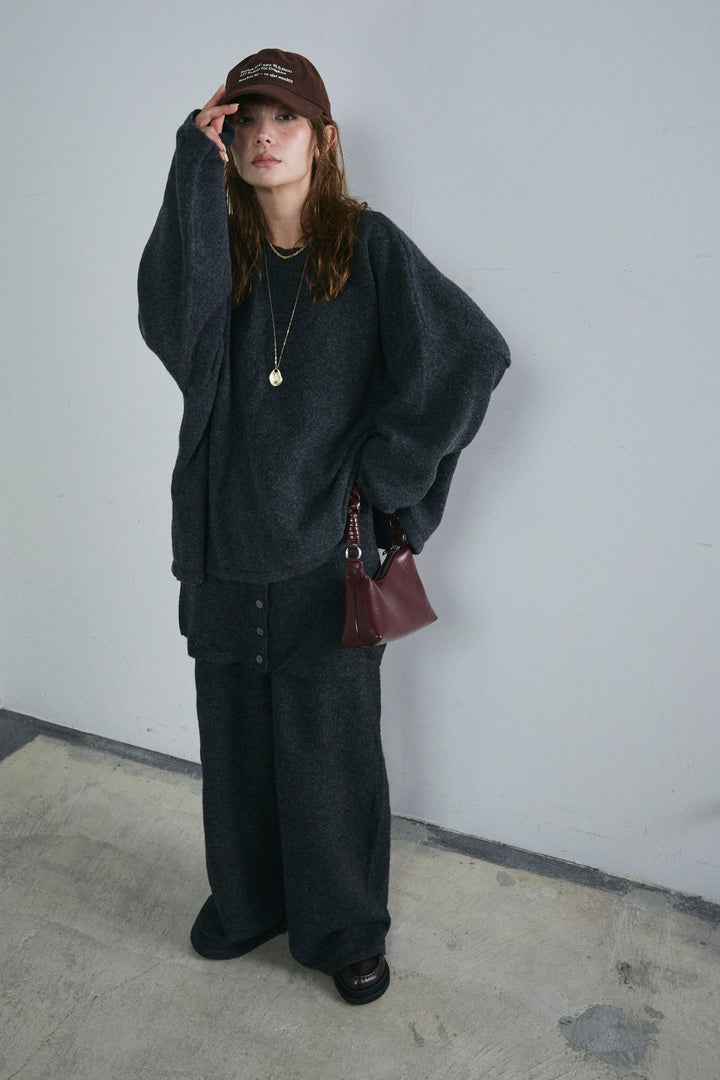 [予約/SET]バックレースアップニット+レイヤードニットパンツ(2set)