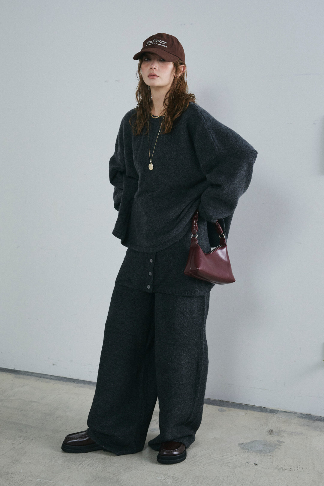 [予約/SET]バックレースアップニット+レイヤードニットパンツ(2set)