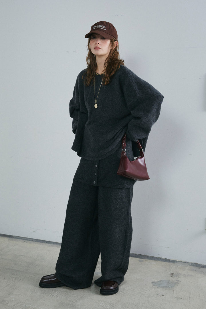 [予約/SET]バックレースアップニット+レイヤードニットパンツ(2set)