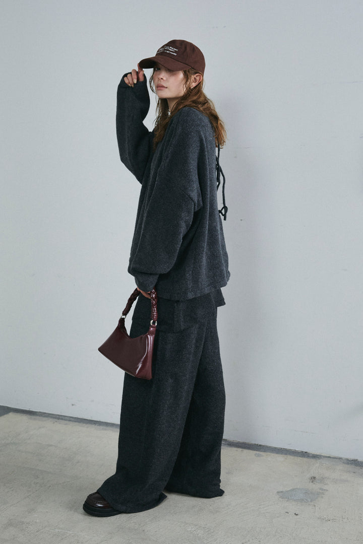 [予約/SET]バックレースアップニット+レイヤードニットパンツ(2set)