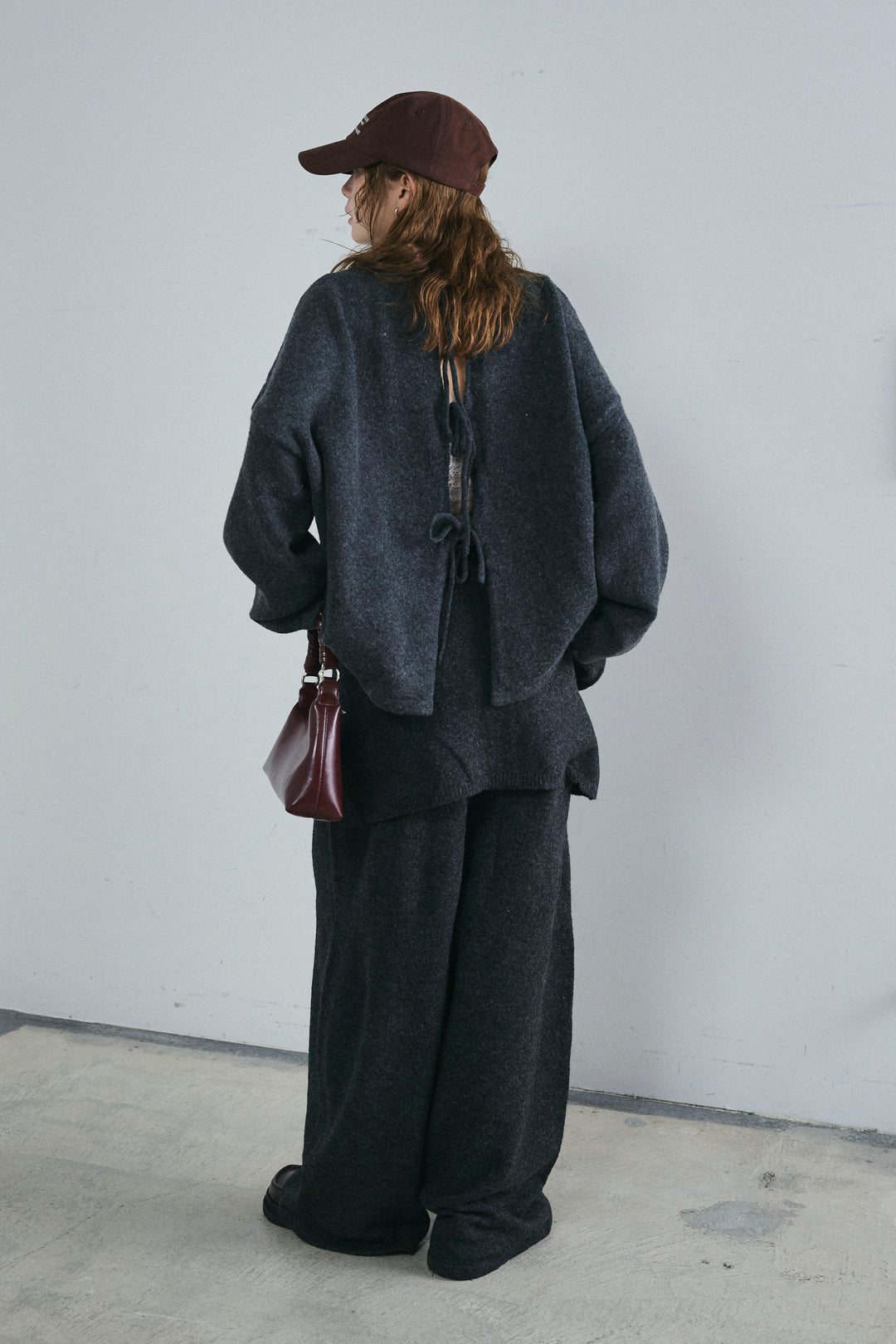 [予約/SET]バックレースアップニット+レイヤードニットパンツ(2set)