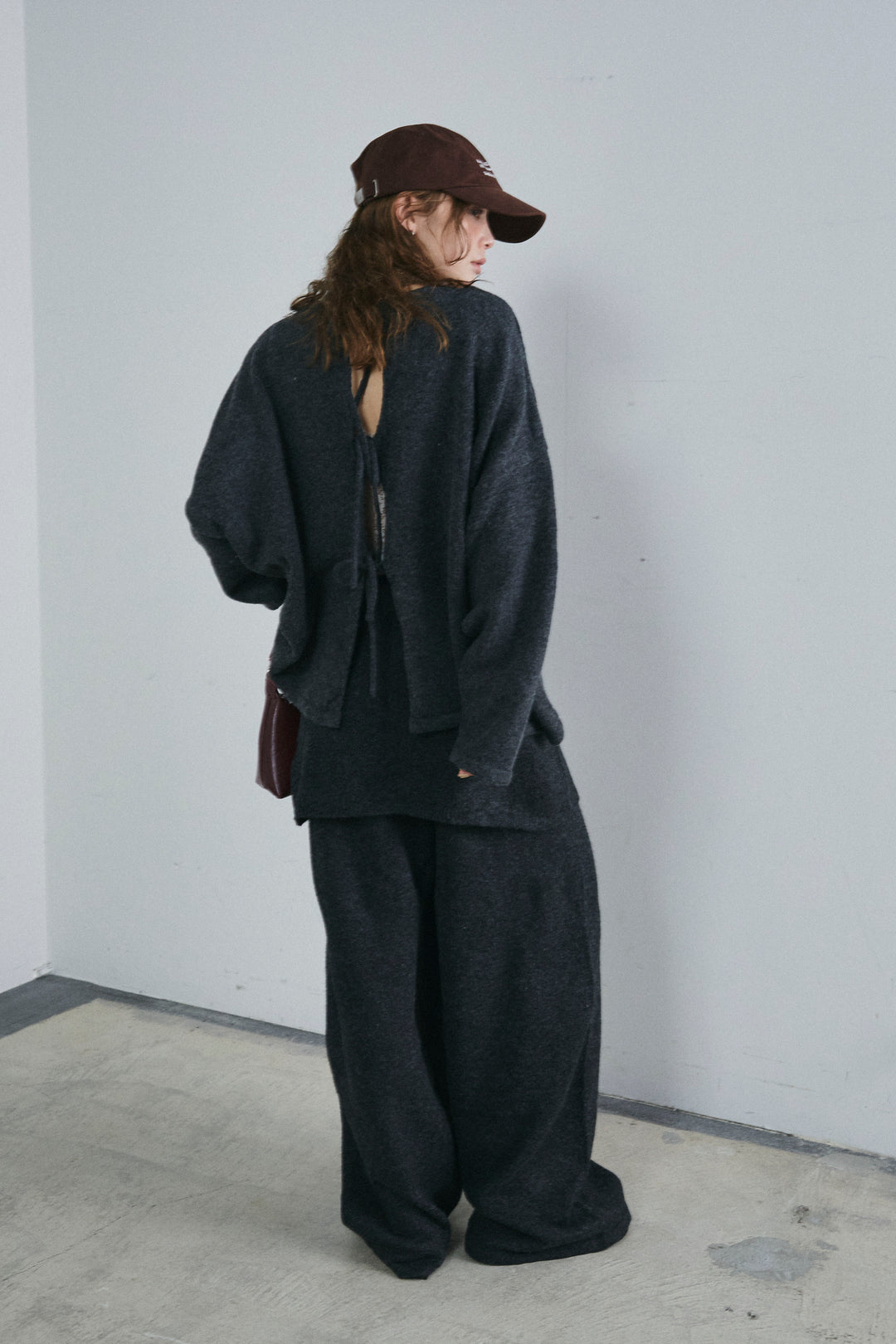 [予約/SET]バックレースアップニット+レイヤードニットパンツ(2set)