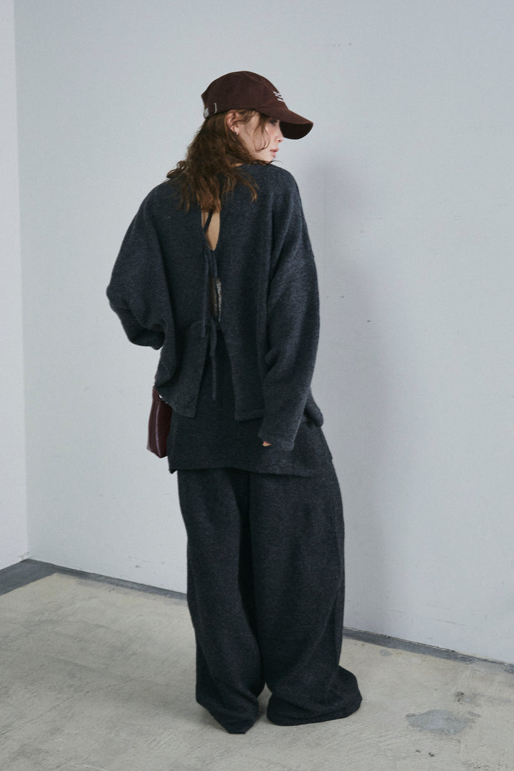 [予約/SET]バックレースアップニット+レイヤードニットパンツ(2set)