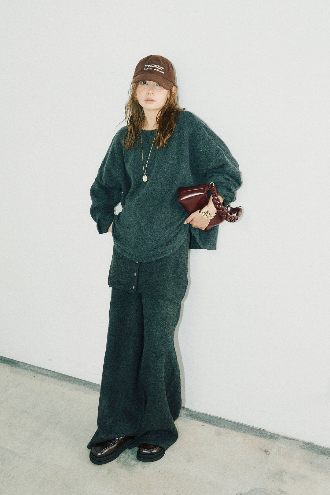 [予約/SET]バックレースアップニット+レイヤードニットパンツ(2set)