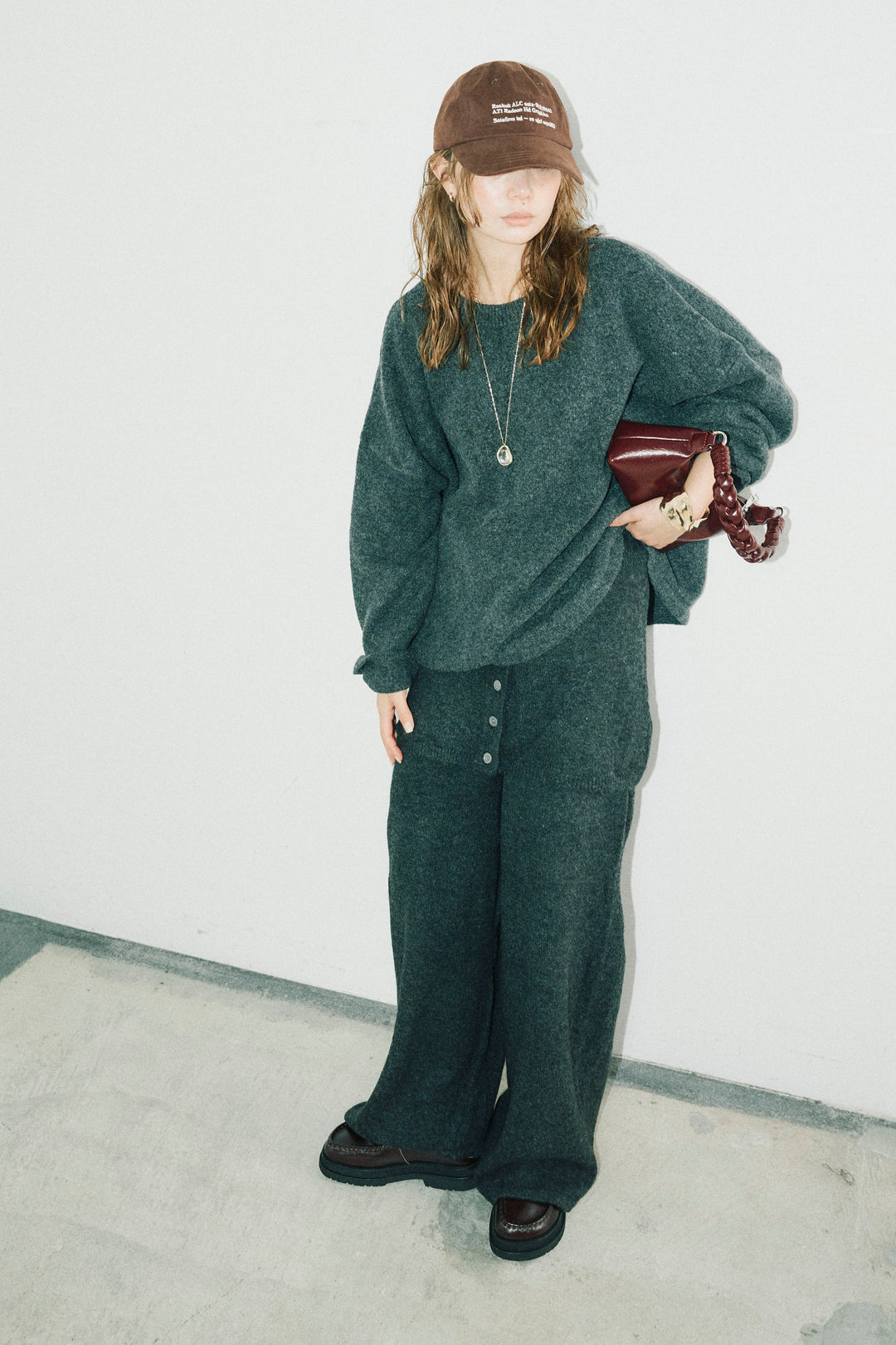 [予約/SET]バックレースアップニット+レイヤードニットパンツ(2set)