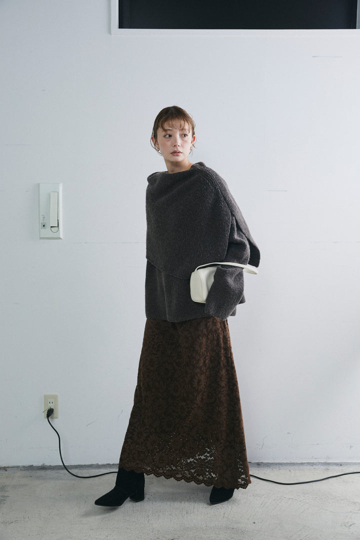 [予約/SET]ケープ付きローゲージニット+ソフトファブリックレースSK(2set)