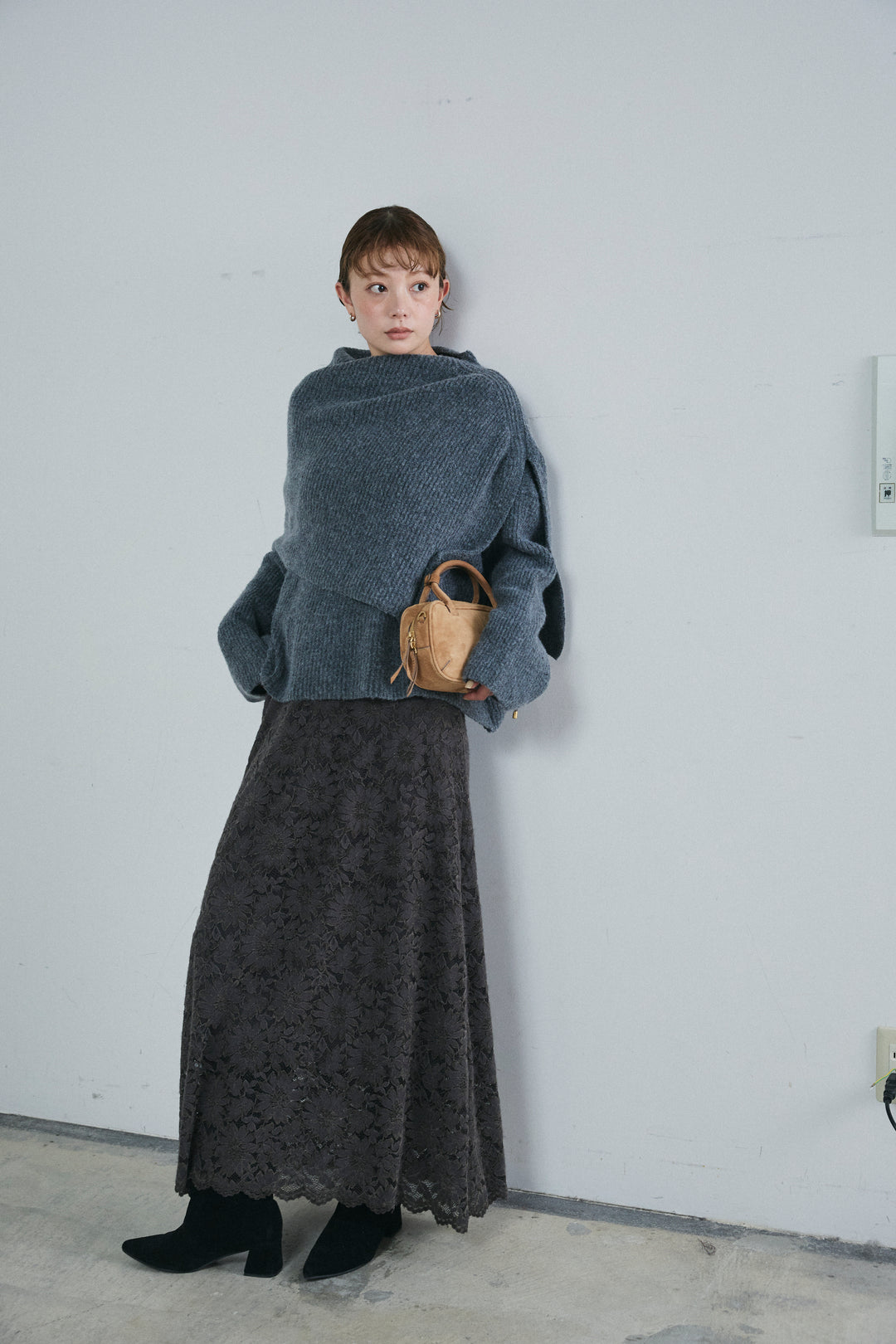 [予約/SET]ケープ付きローゲージニット+ソフトファブリックレースSK(2set)