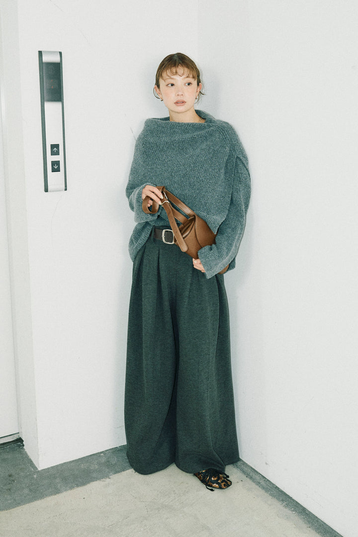 [予約/SET]ケープ付きローゲージニット+ベルト付きスゥイッチングタックパンツ(2set)