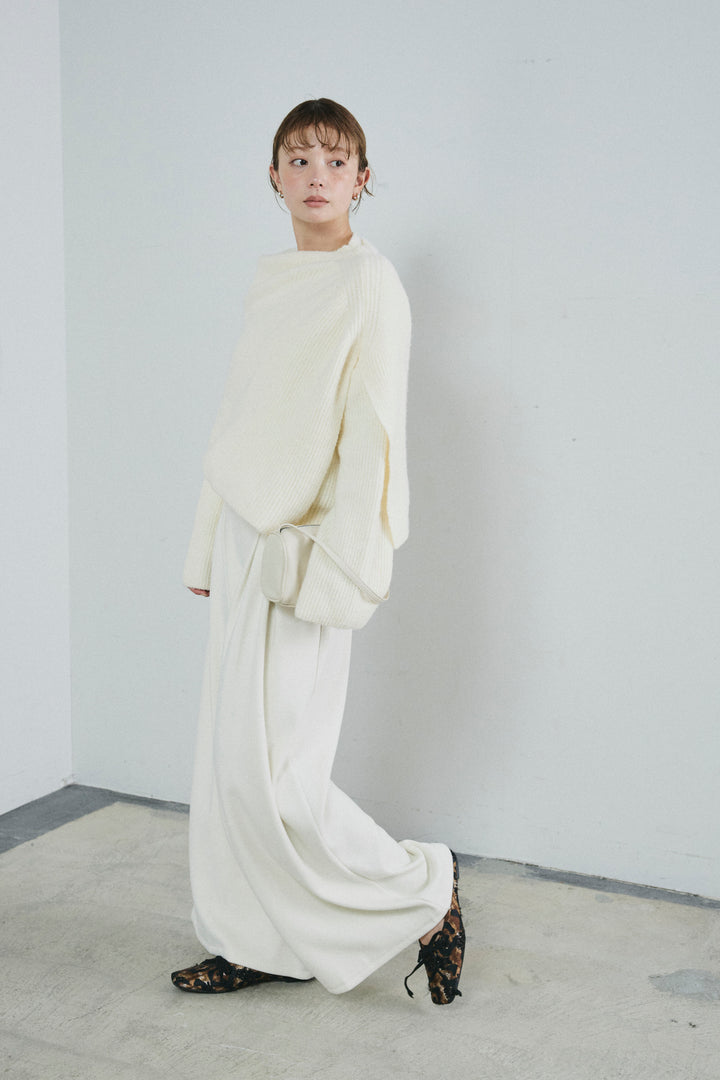 [予約/SET]ケープ付きローゲージニット+ベルト付きスゥイッチングタックパンツ(2set)