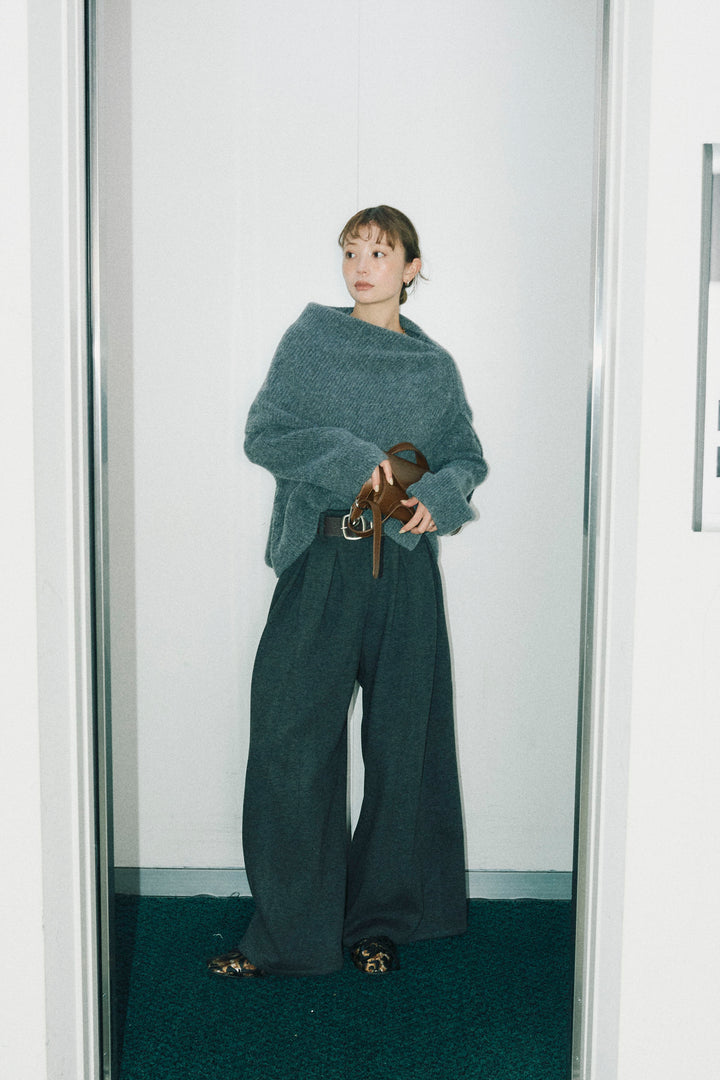 [予約/SET]ケープ付きローゲージニット+ベルト付きスゥイッチングタックパンツ(2set)