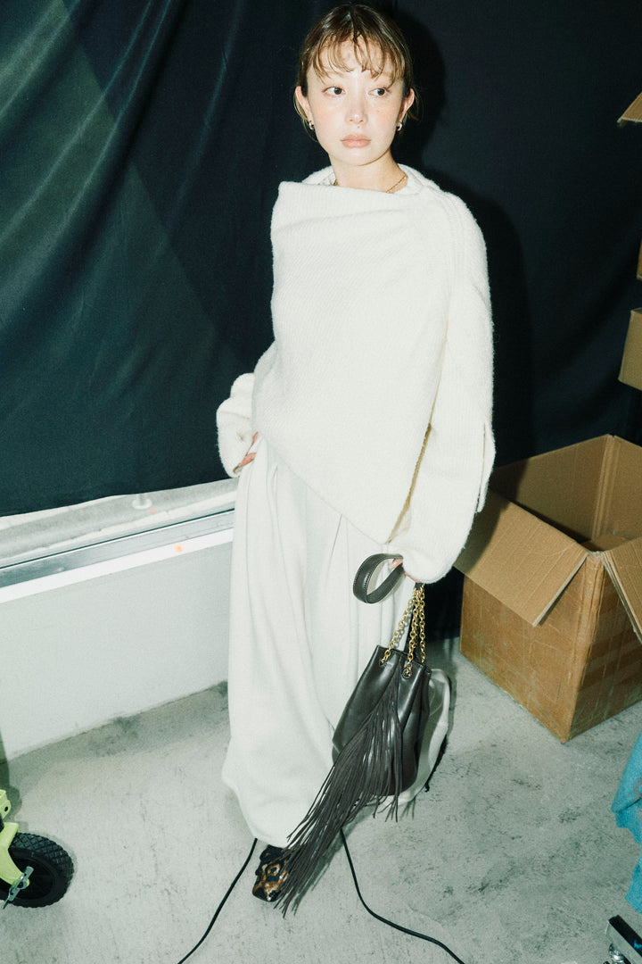 [予約/SET]ケープ付きローゲージニット+ベルト付きスゥイッチングタックパンツ(2set)