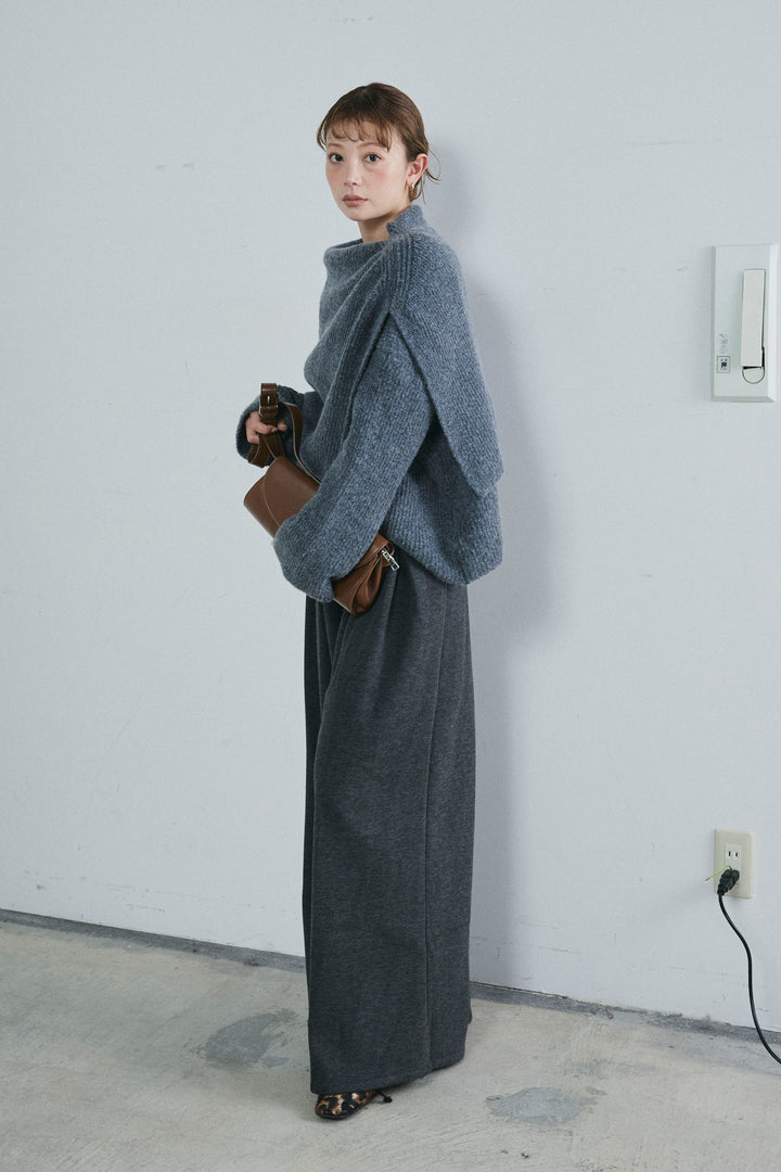 [予約/SET]ケープ付きローゲージニット+ベルト付きスゥイッチングタックパンツ(2set)