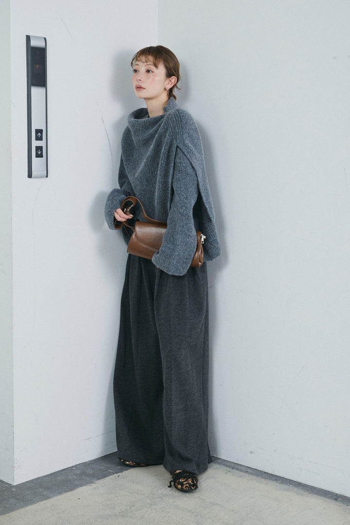 [予約/SET]ケープ付きローゲージニット+ベルト付きスゥイッチングタックパンツ(2set)