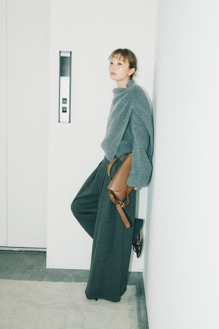 [予約/SET]ケープ付きローゲージニット+ベルト付きスゥイッチングタックパンツ(2set)