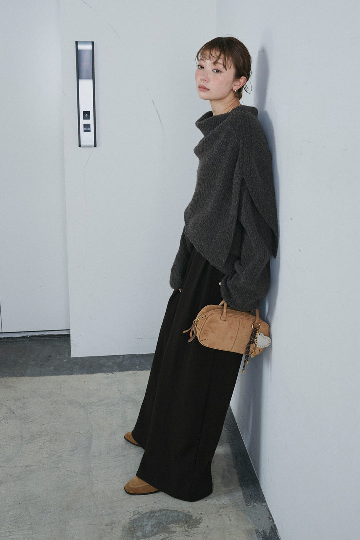 [予約/SET]ケープ付きローゲージニット+ベルト付きスゥイッチングタックパンツ(2set)