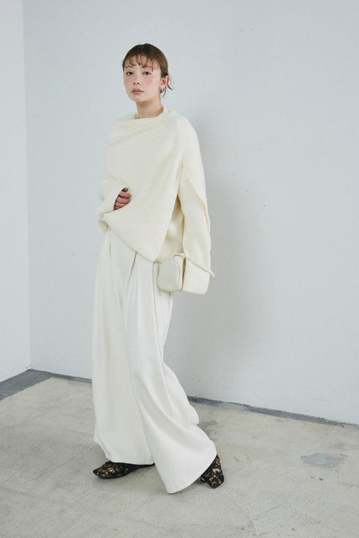 [予約/SET]ケープ付きローゲージニット+ベルト付きスゥイッチングタックパンツ(2set)