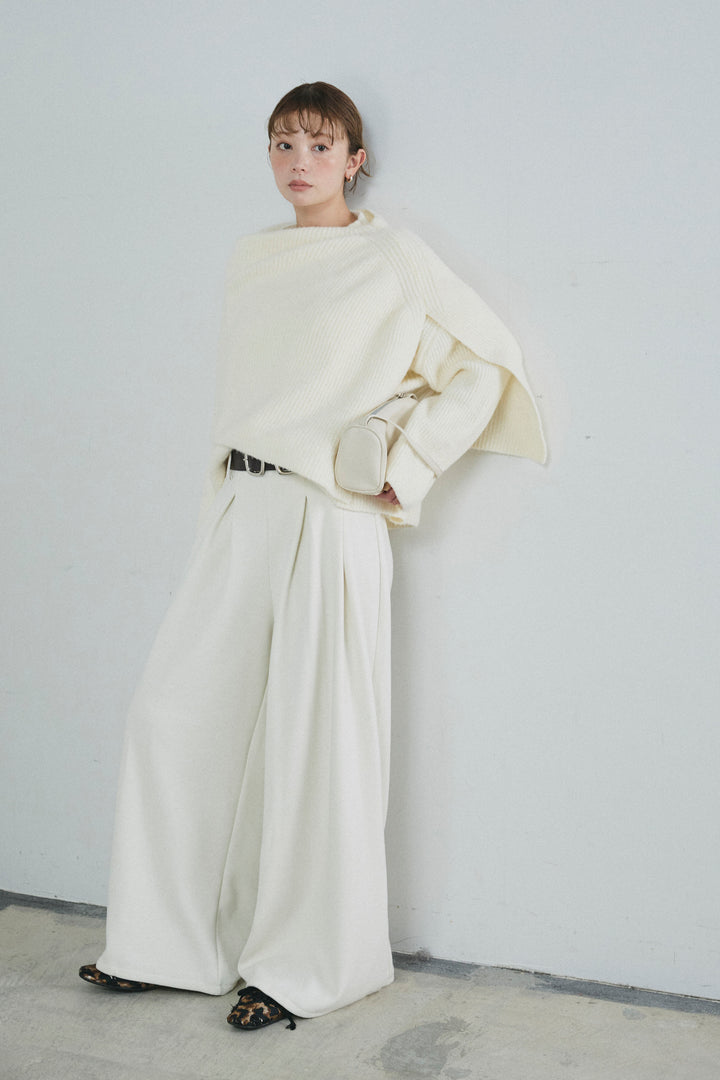 [予約/SET]ケープ付きローゲージニット+ベルト付きスゥイッチングタックパンツ(2set)