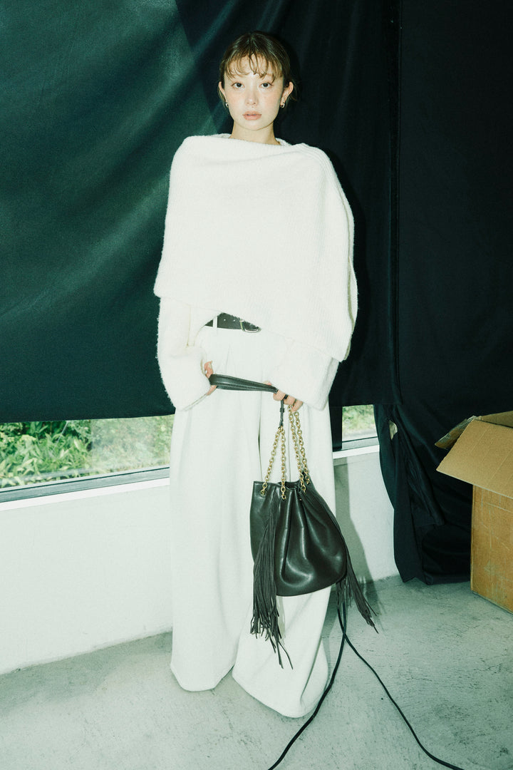 [予約/SET]ケープ付きローゲージニット+ベルト付きスゥイッチングタックパンツ(2set)