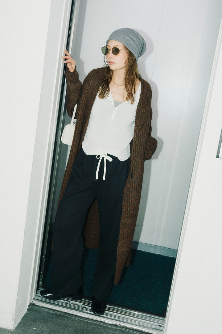 [予約/SET]キルトピン付きロングカーディガン+ダンボールニットパンツ(2set)